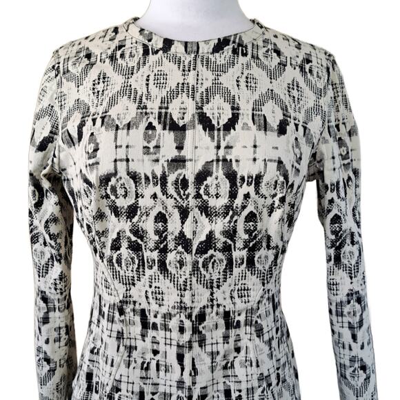 NEW LEILA ROSE Long Sleeve Reversible Seamed Fit & Flare Dress Sz 10 Black Ivory - Picture 8 of 14